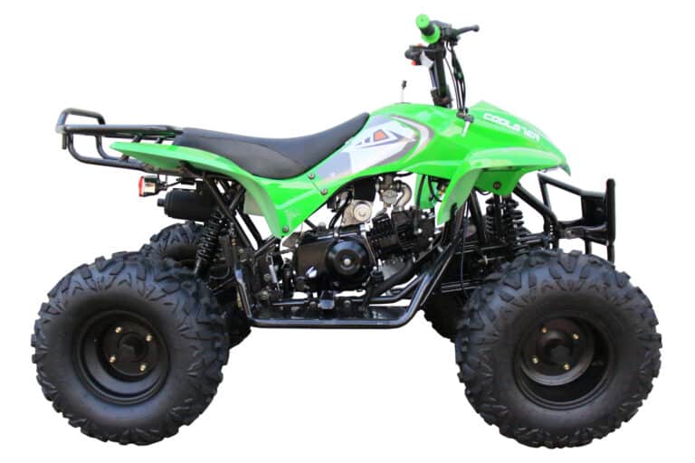 A green atv on a white background.