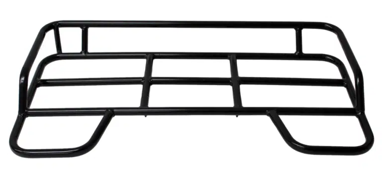 A black Rear Rack for 3125XR8 & 3050D (BDSSR-3125XR8) (CJJ-XE005) for the body of a motorcycle.