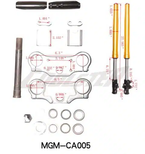 A set of Front Fork 214FA (FO-16) (MGM-CA005) including a fork and holder.