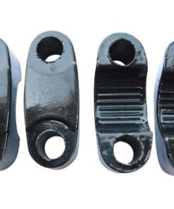 A set of four black Handle Bracket 3050 (HBB-6) (MGM-QA008) rubber clamps for holding and bracketing objects.