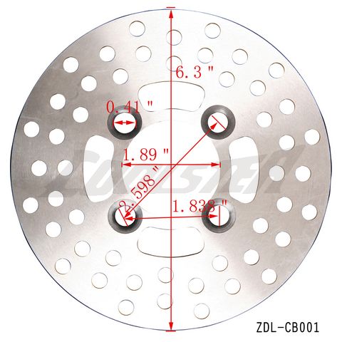 A diagram illustrating the dimensions of a Front Disc Brake 3250A:160mm (ZDL-CB001) rotor.