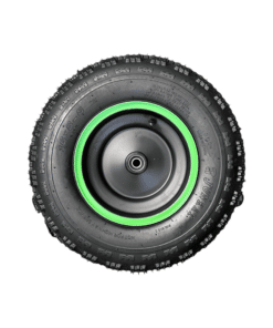 A black Front Wheel for 6125B 125CC Go Kart (16x6-8) (WHF-32) with green rims, suitable for a 125cc Go Kart, on a white background.