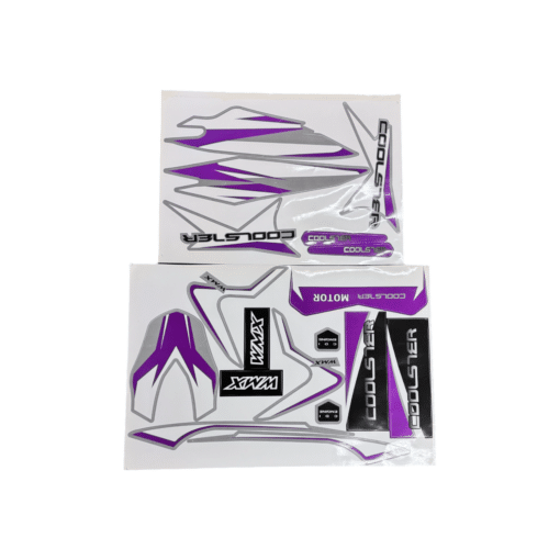 Two sets of Body Decals for the XR-125A with purple and black graphics on a white background.
