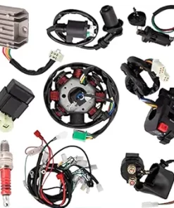 An assortment of electrical parts for 125cc ATV