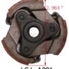 A diagram showing the dimensions of a clutch for a motorcycle, specifically the Clutch for 2-stroke (CL-2) (LCJ-A001).