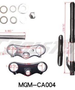 A set of parts including Front Fork 214XR-2 (MGM-CA004) and bracket for a motorcycle.