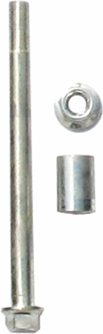 A metal Front Axle for Dirt Bike QG210 (AXF-12) (MGM-MQA01) assembly featuring a washer and nut, commonly used as an axle component.