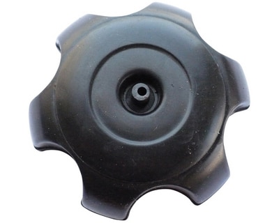 A black plastic Gas Tank Cap (Plastic) (GTC-2) (SLJ-BQG01) resembling a gas tank cap on a white background.