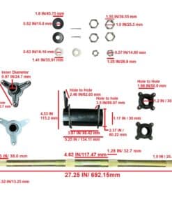 3-Prong Hub Rear Axle Assembly for ATVs and Go-Karts. AXR-34A-MGM-MAB12 with dimensions