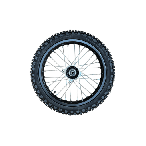 A Front Wheel for QG-214 / QG-214-S-2 / QG-214-FC 125cc Dirt Bike (WHF-13) (MGM-AQ003) on a white background.