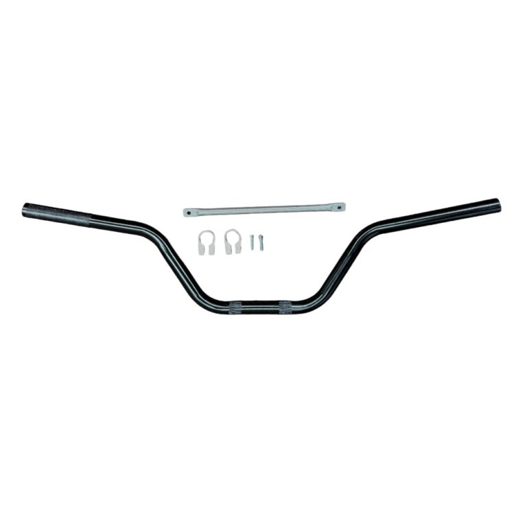 Handle Bar 214 / XR-125 MGM-PQ002 and mounting hardware isolated on a white background.